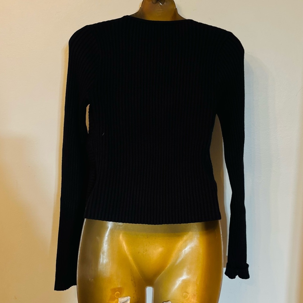 Abercrombie & Fitch Ribbed Wrap Crop Top – Black Long Sleeve - Picture 4 of 6